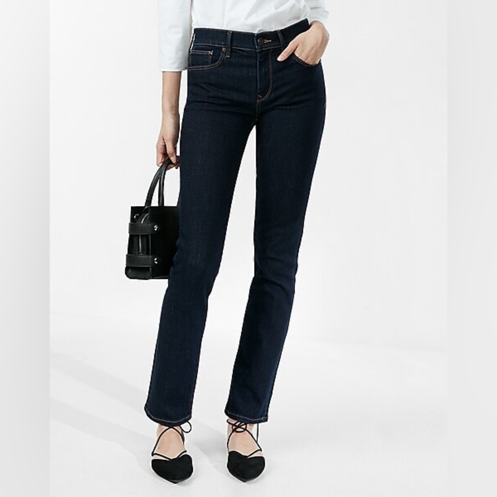 NEW Express Jeans Womens 2 Dark‎ Wash Indigo Straight Leg Stretch Denim Pants